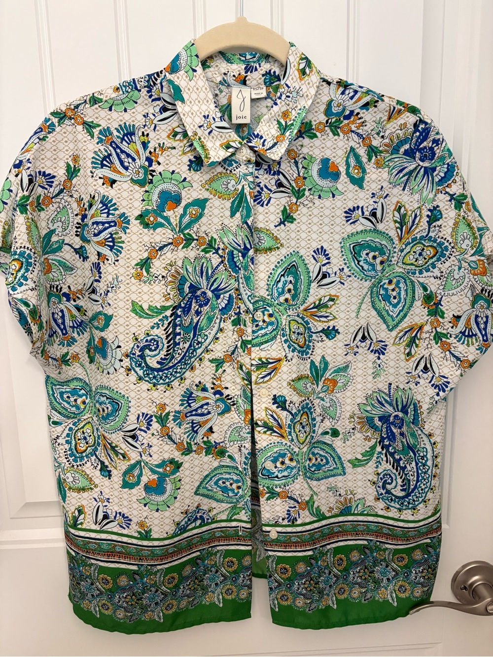 Joie Paisley Floral Button-Up Shirt in Green and Blue
